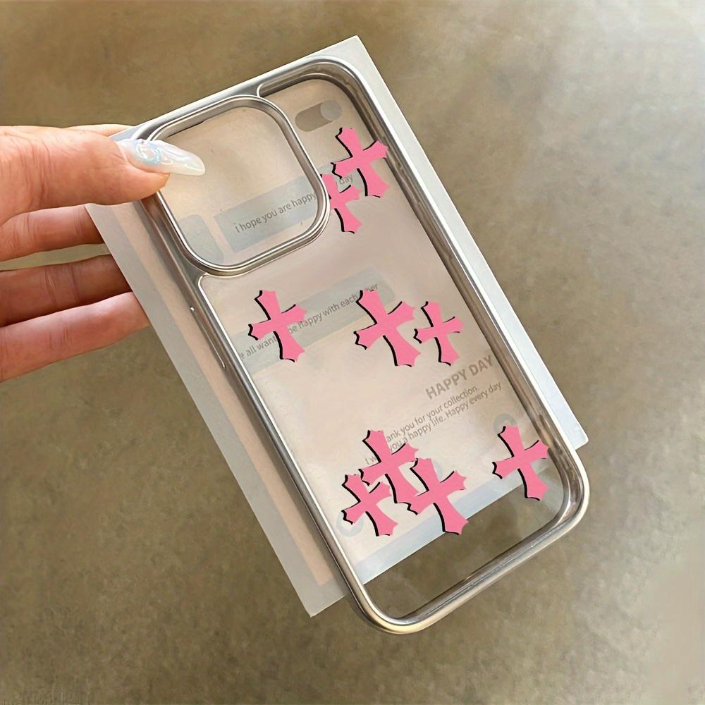Pink cross pattern electroplated transparent phone case suitable for iPhone 17 16 15 14 13 12 11 Pro/Max/Plus anti drop iphone 11