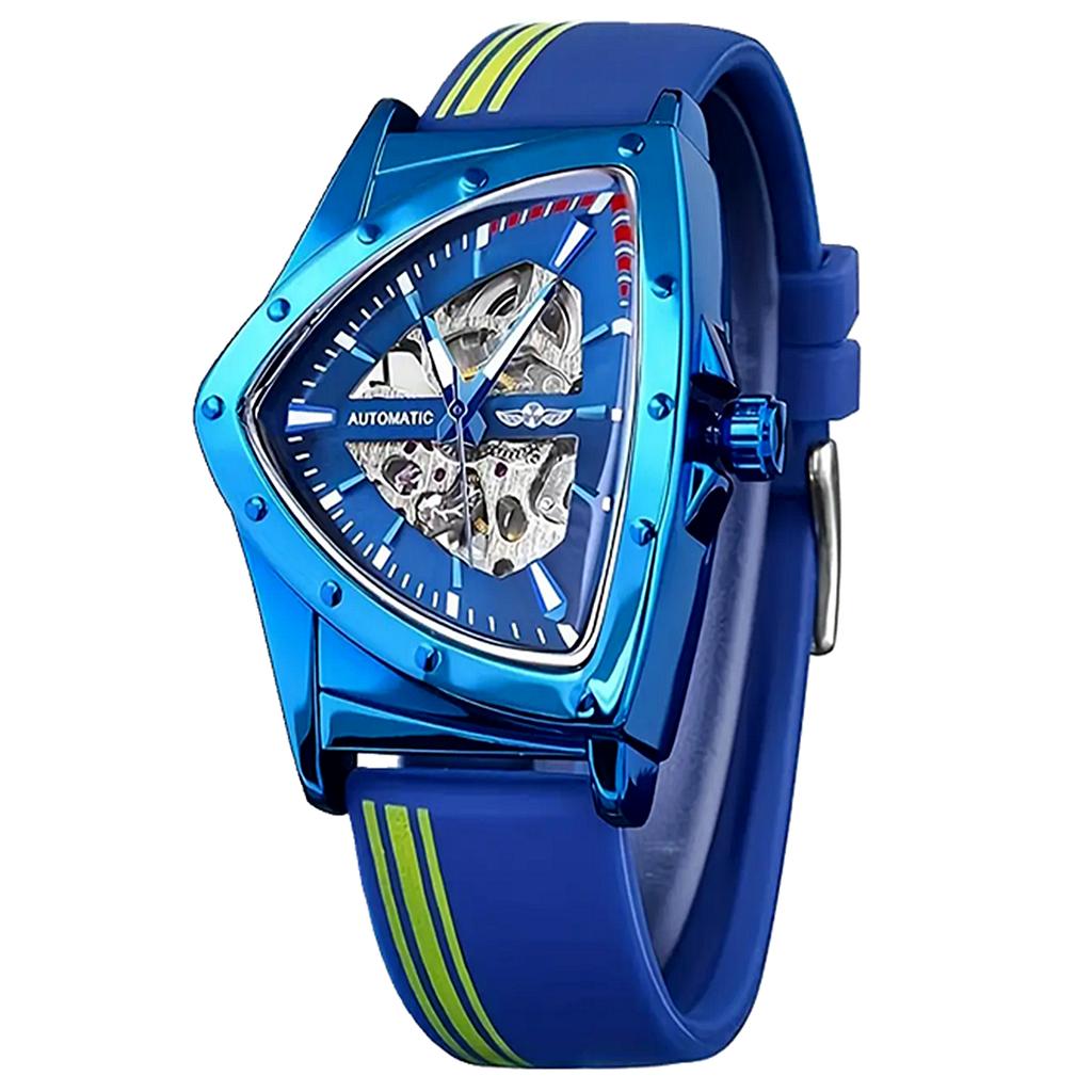 WINNER Sports Triangle Skeleton Automatic Men Watch Luminous Pointers Fashion Rubber Strap Luxury Military Mechanical Watches