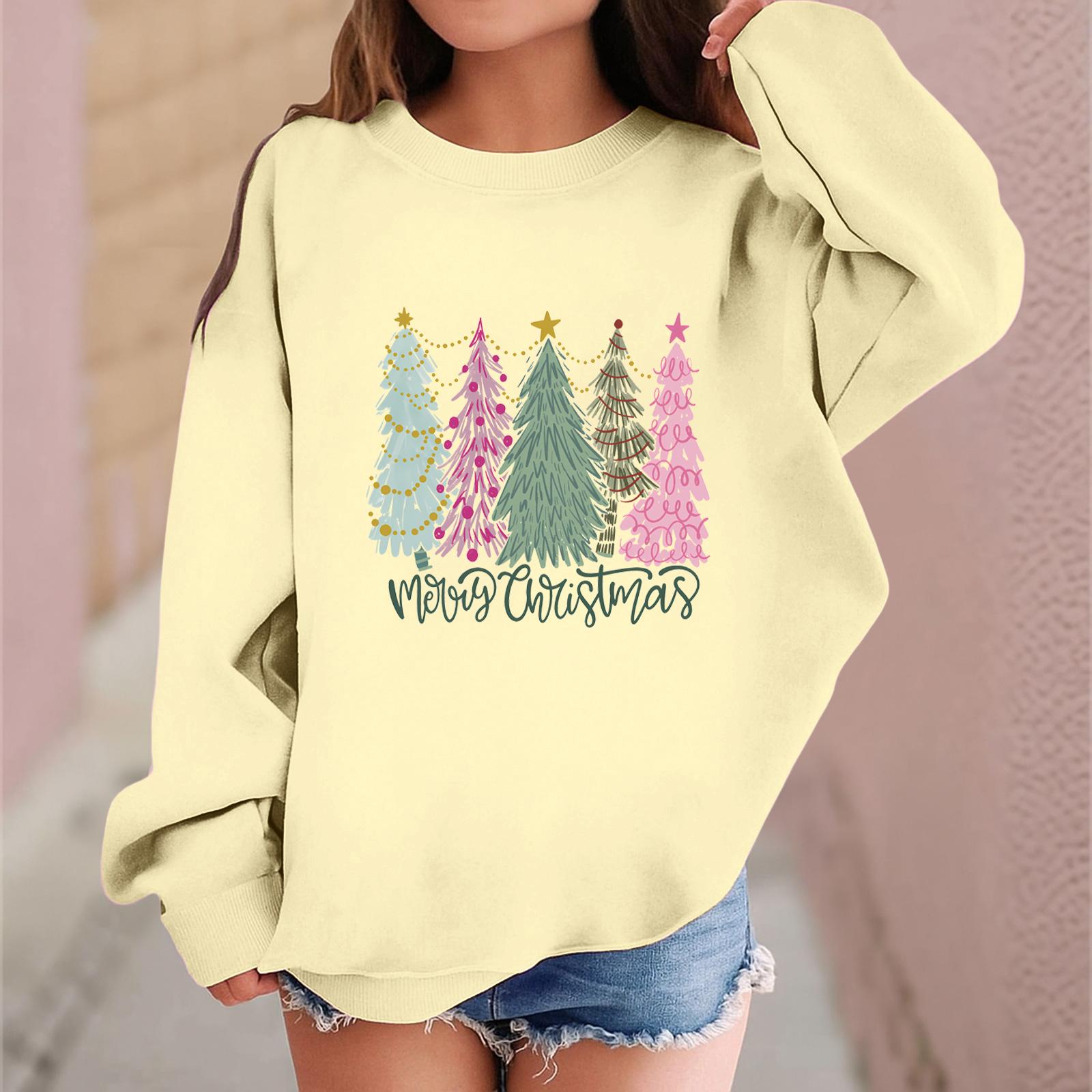 

Детский модный повседневный пуловер с длинными рукавами и свободного кроя с рождественским принтом 100 бежевый