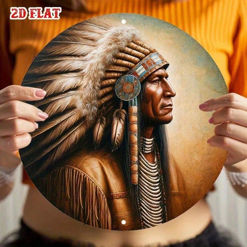 Native Spirit Round Tin Sign 8x8 Inches Vintage Metal Wall Art Home Decor Bar Cafe Man Cave