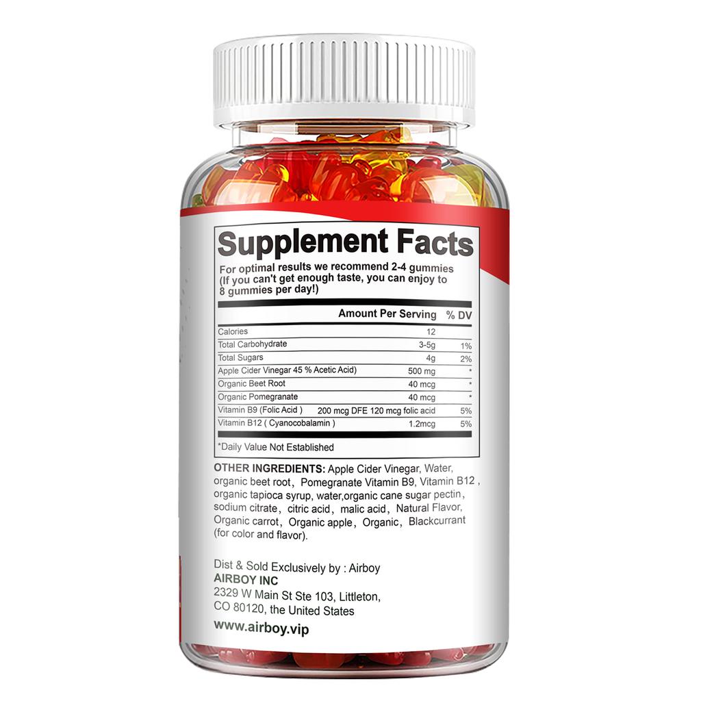 Appelazijn gummies, met een mix van vitamine B6, B12 en foliumzuur, zijn mild, gemakkelijk opneembaar en geschikt voor zowel mannen als vrouwen.