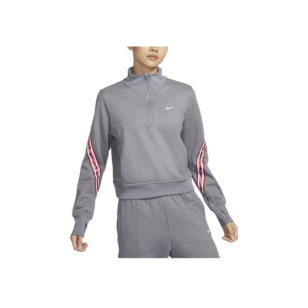 Nike Therma-Fit One Printed Stand Collar Half-Zip Casual Long Sleeve Sweatshirt Women Sweatshirt Carbon-Gray FB5170-091