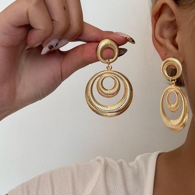 European & American Fashion Hollow Round Metal Earrings with Exaggerated Geometric Drops - INS Style for Women