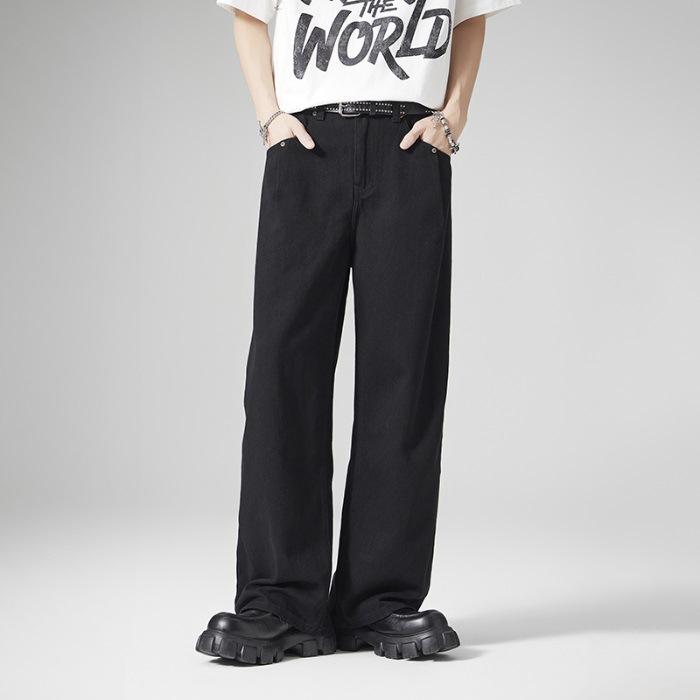 

Новые американские ретро джинсы однотонные свободные прямые широкие брюки мужские повседневные XS чёрный