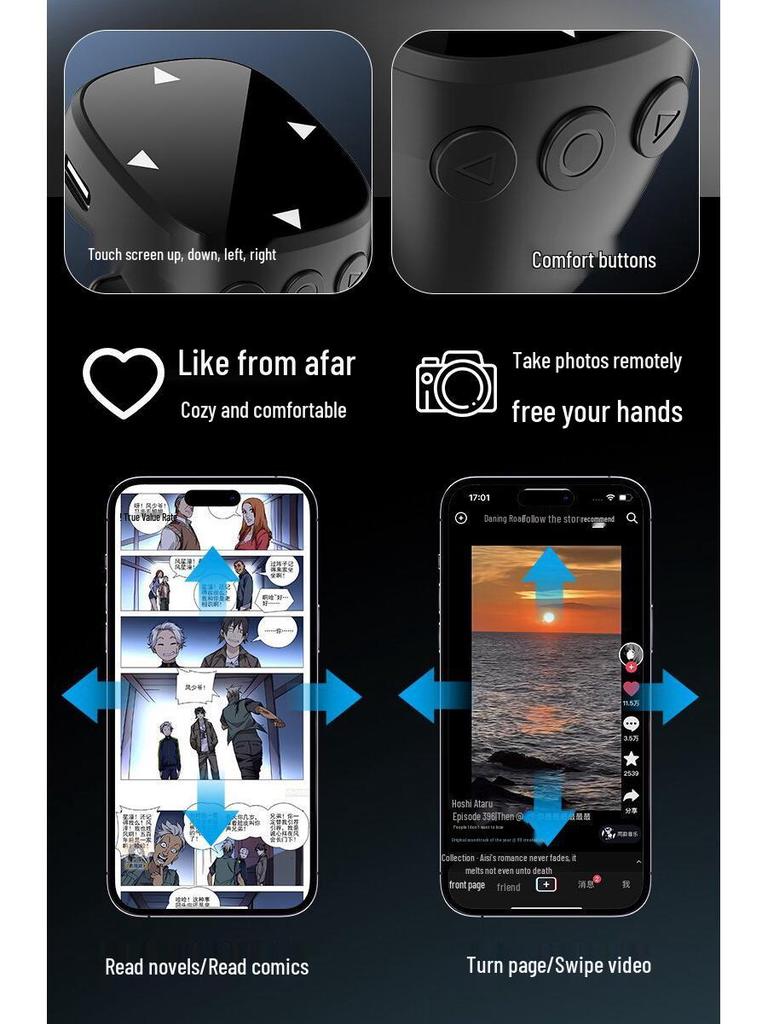 New Portable Multifunctional Touchscreen E-book Page Turner & Bluetooth Camera Remote Ring