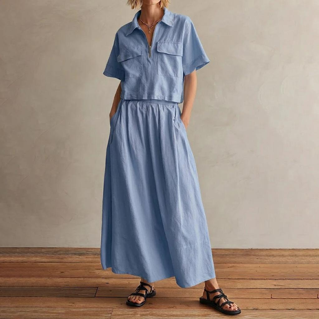 Women's Fashionable Casual  Short-sleeved Top And Skirt Set