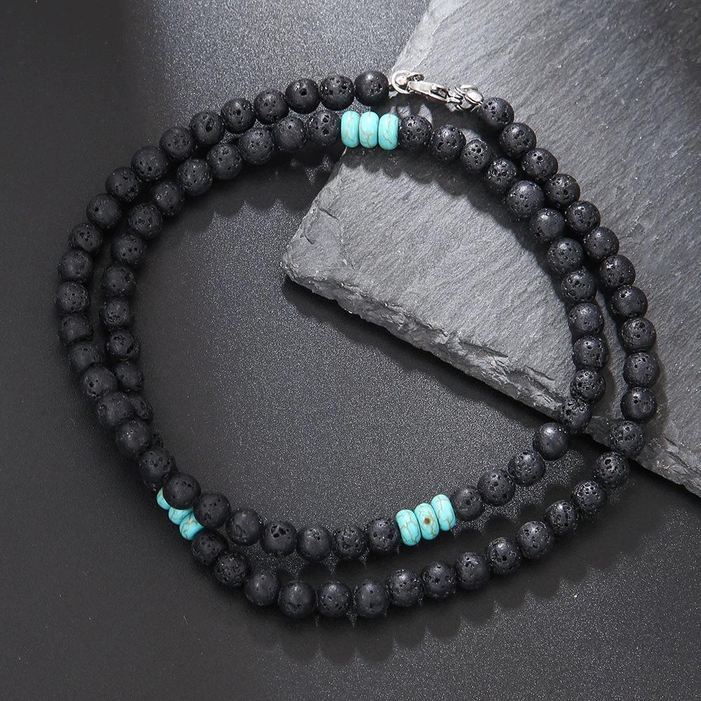 Herren Trendy Mattes Schwarzes Facettiertes Achat Halskette - Hip Hop Punk Stil, Edelstahl Schlüsselbein Kette