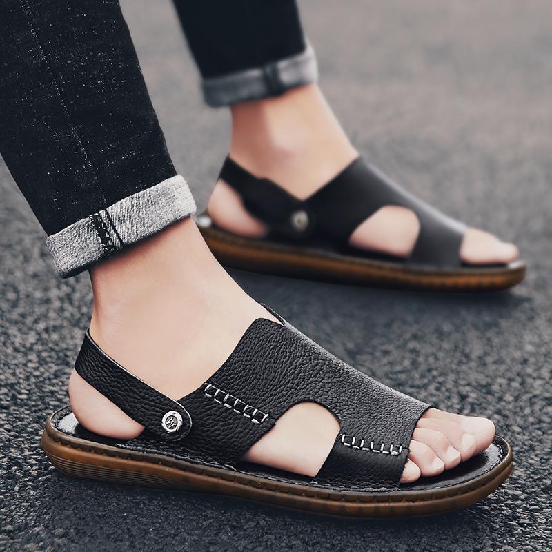 Newest Summer Mens Sandals Leisure Cool Beach Men Casual Shoes Genuine Leather Retro Luxury Men'S Slippers Fashion Roman Sandalia