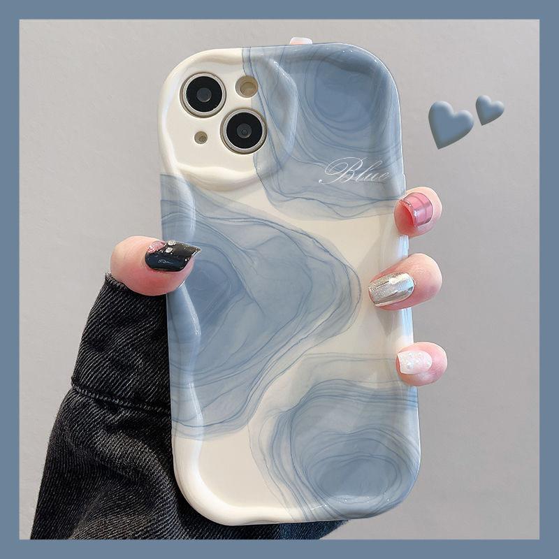 Smudge Ink Suitable for Apple 15 Mobile Phone Case IP14/16promax Transparent 11/12 Wave Pattern 13/xsmax