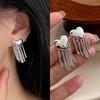 Women's S925 Silver Vintage Heart Chain Tassel Earrings