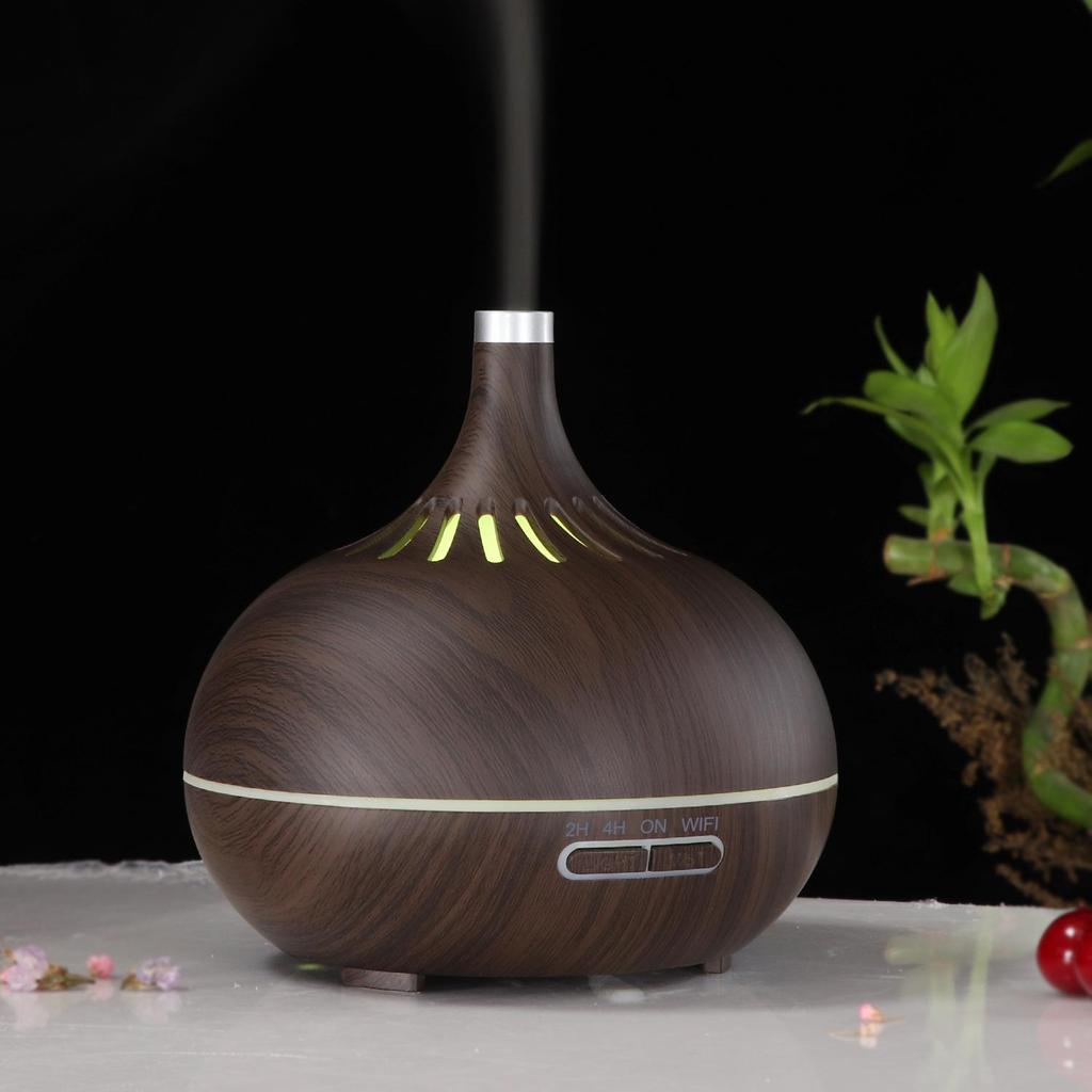 Smart WiFi Hotel Aroma Diffuser with Wood Grain Design: Hollow Translucent Humidifier and Home Atomizer