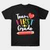 Men Black Print T-shirt Team First Grade Cute Back To School Gift For Teachers And Students No-Cut Transfer Paper Print Cotton Tshirt