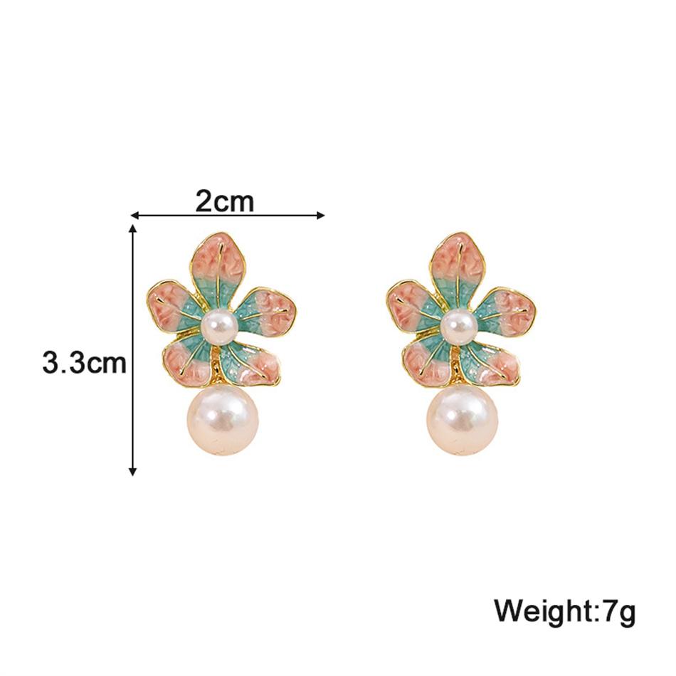 Enamel Big Flower Imitation Pearl Korean Design Drop Earrings Exaggerated Wedding Party Jewelry Accessories