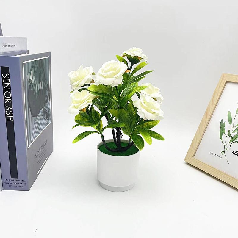 Rose Flower Plastic Fake Potted Plant Bonsai For Tabletop Decor And Use Event