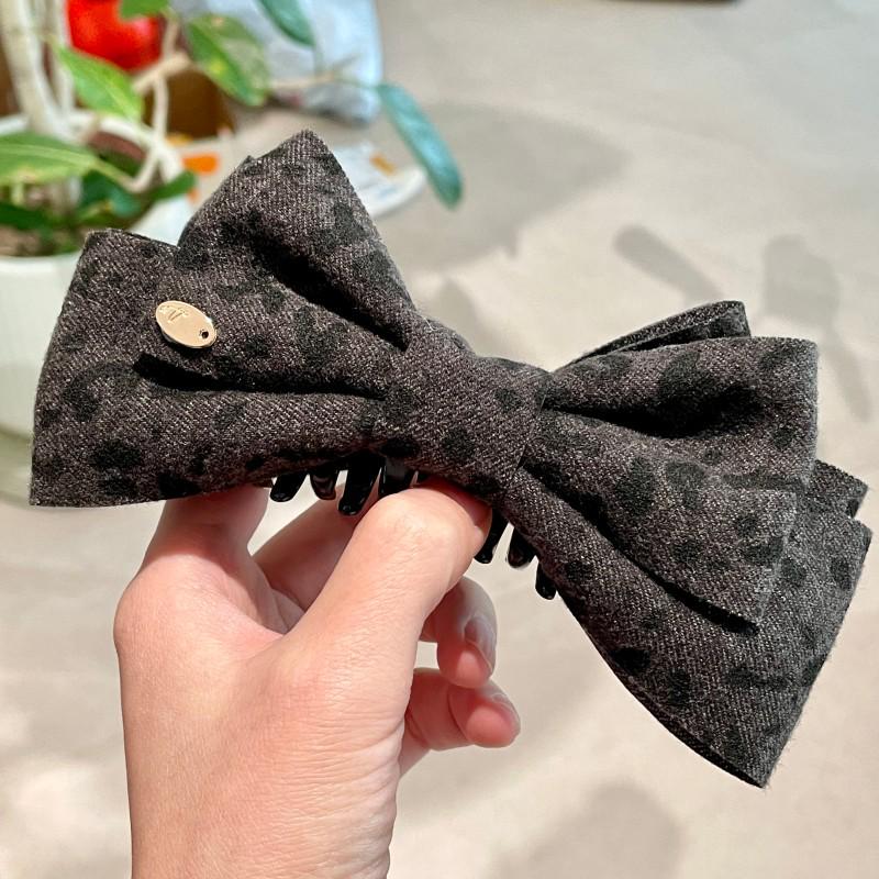 Leopard Print Woolen Bow Banana Hair Clip - High Ponytail Accessory for Women