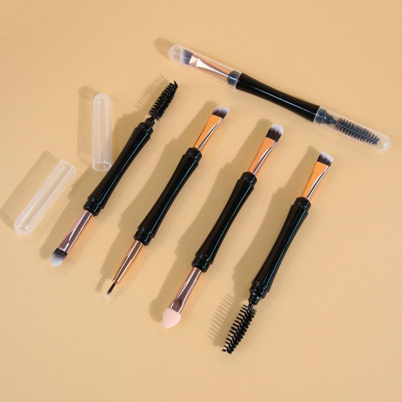 Mini Dual Ended Makeup Brush Angle Eyebrow Eyeshadow Eyeliner Brush With Dust-proof Cover Contouring Eyes Cosmetic
