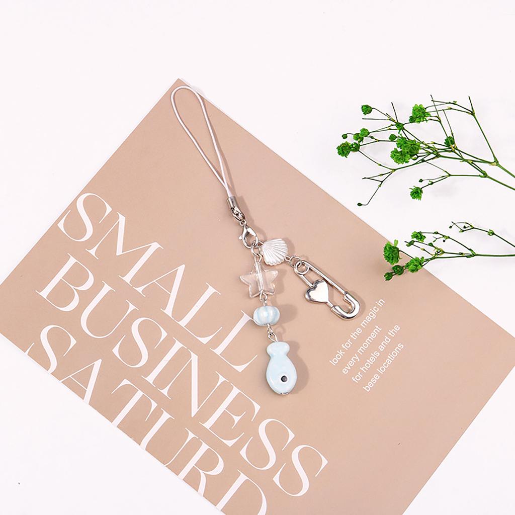 Sweet Fish and Heart Pin Keychain Elegant Phone Chain Pendant Stylish Bag Charm Fashionable Car Key Purse Decoration