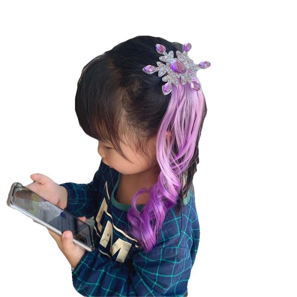 Cute Gradient Snowflake Wig Hair Clips Colorful Elastic Frozen Bow Hair Clips Kids Gifts Princess Hairpins Hair Accessories