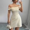 European and American Retro Pure Desire Sexy Celebrity One-word Collar Temperament Royal Sister Design Sense Hip-wrapped Short Dress