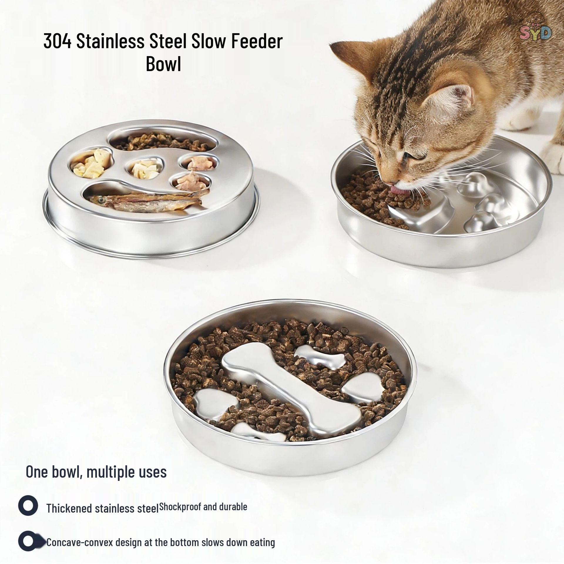 Large Capacity Stainless Steel Slow Feeder Dog Bowl - Anti-tip, Thickened Pet Bowl for Dogs & Cats 201 Stainless Steel - Bone