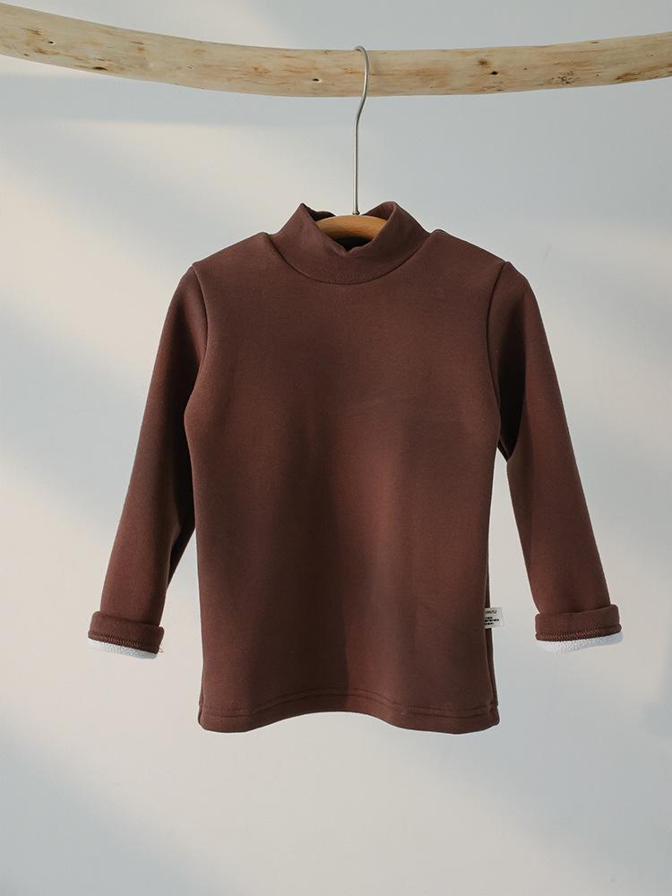 Kids' Winter Striped Velvet-Enhanced Thick Warm High-Collar Long-Sleeve T-Shirt
