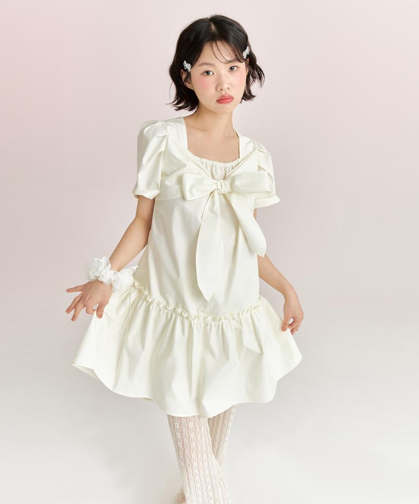 Adore Bell Ribbon Tie Dress - Cream