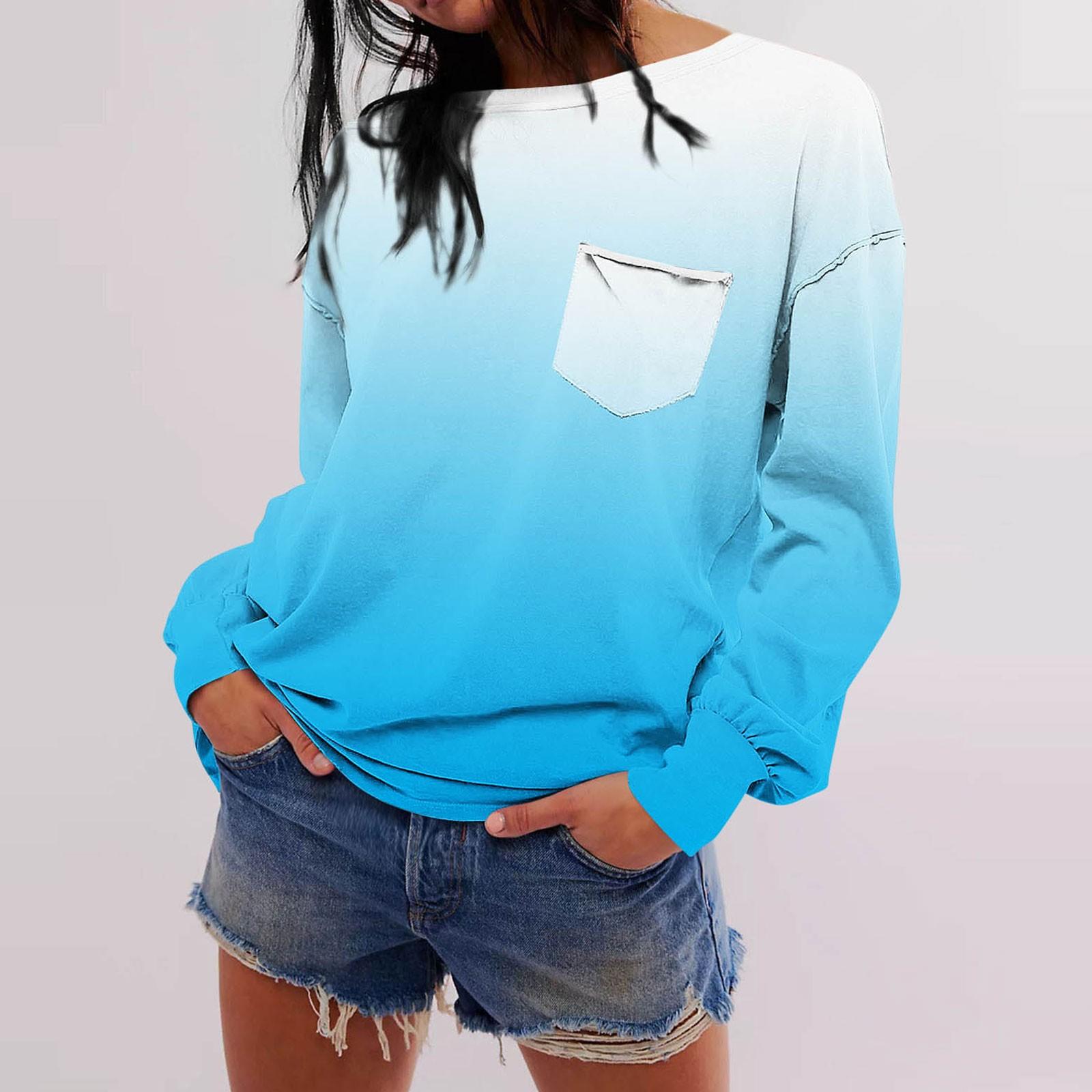 

Женская мода с длинными рукавами, осенний градиентный принт, длинный рукав, круглый вырез, толстовка с капюшоном XL небесно-голубой