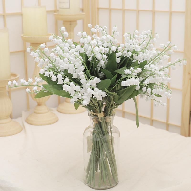 Tenvity Plastic White Bellflower Artificial Flower Handmade Home Decoration Plant Wall Wedding Party Bride Holding Fake Bouquet