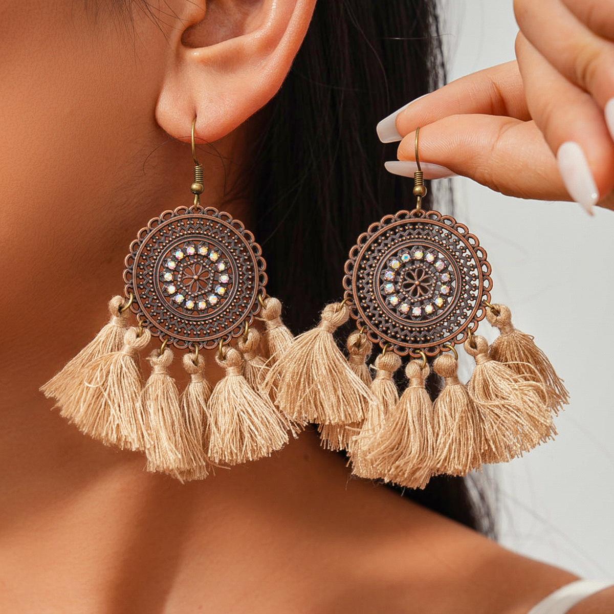 

Круглі Сережки-гачки з короткими китицями, Сережки Високого класу, Бохо Сережки