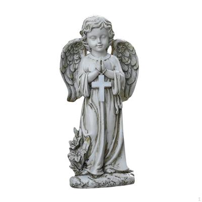 Memorial Angel Garden Sculpture with Light Cemetery Decoration Lawn Ornament 11.8inch Tall