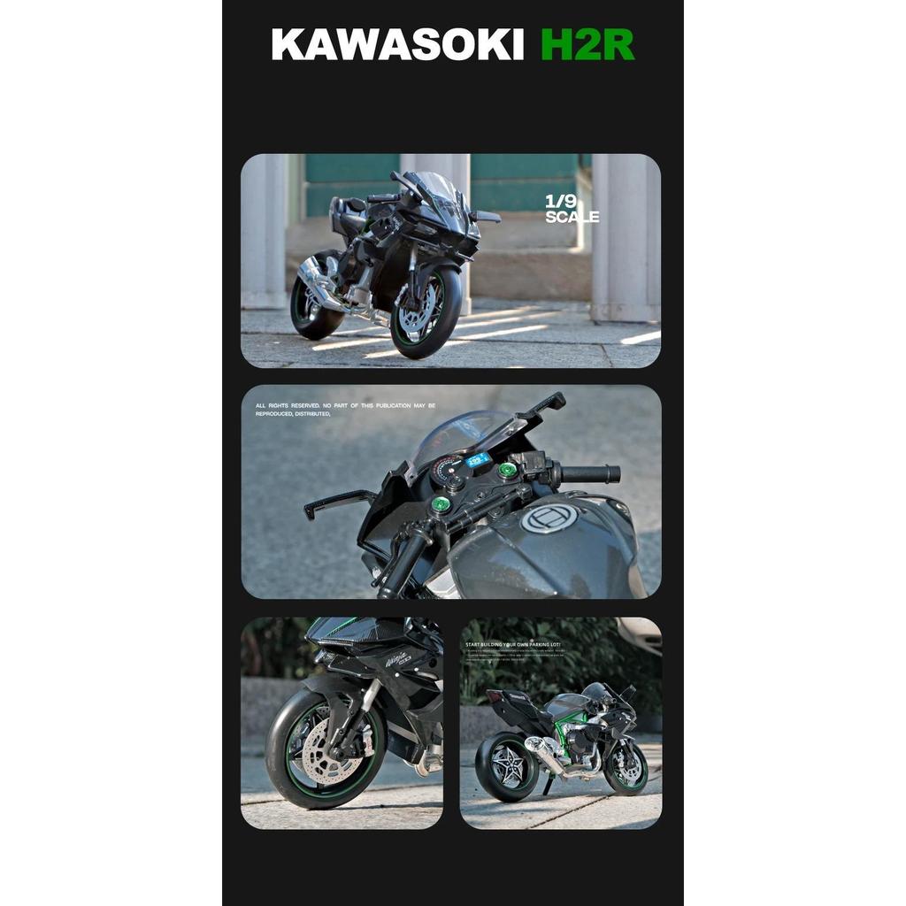 1/9 Kawasaki H2R Alloy Model Ignite Motorcycle with Spray Model Ignite Start Alloy Simulation Children Motorcycle Toy Gift