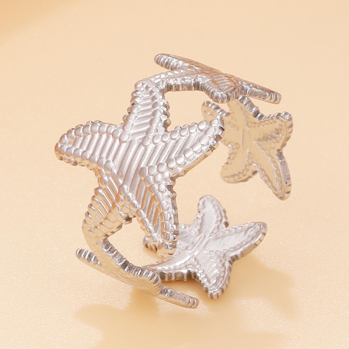 Adjustable Starfish Ocean Series Stainless Steel Ring - Casual Resort Style