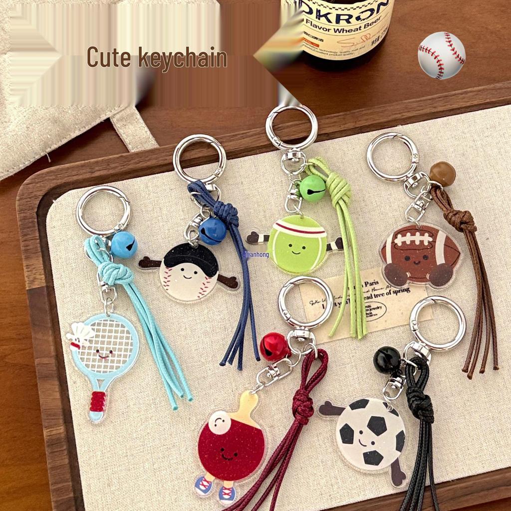Adorable Sports Keychain: Ping Pong, Badminton, Soccer Backpack Accessory and Couple Ornament