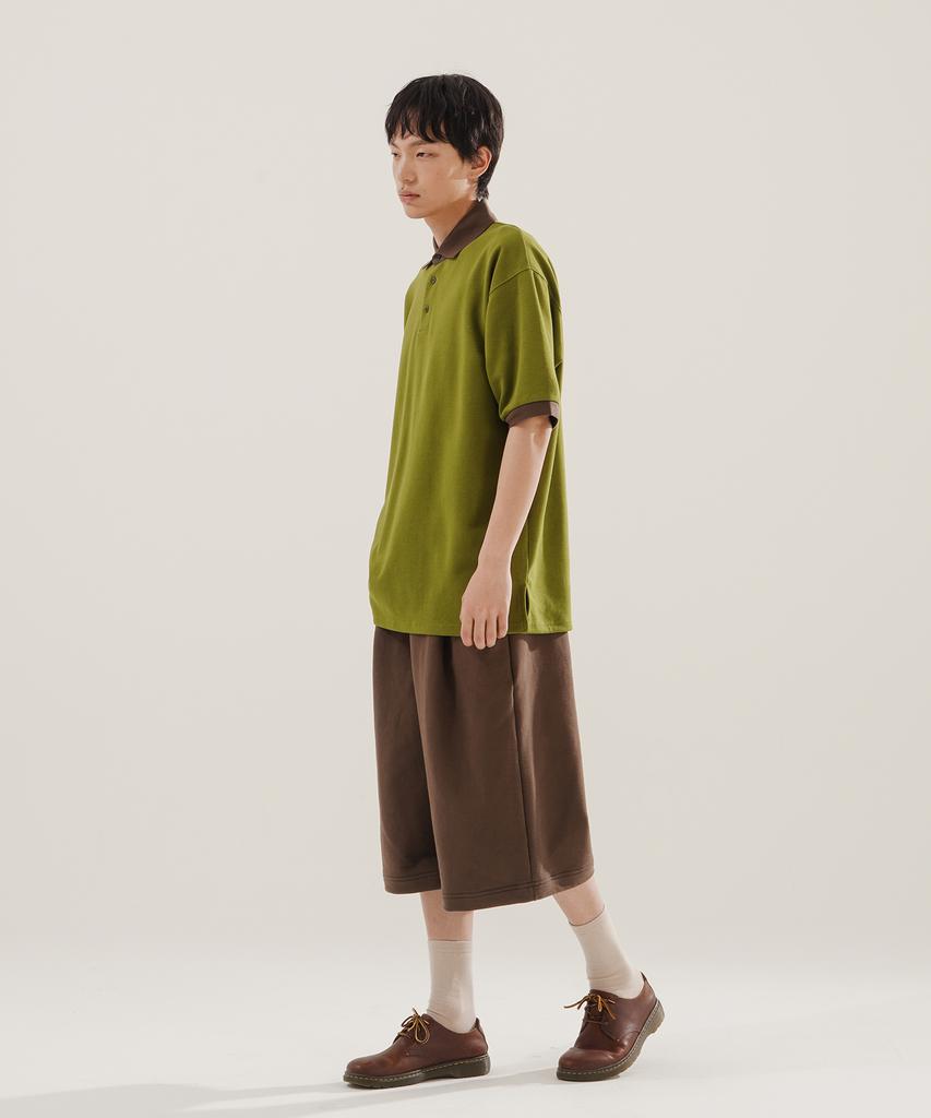 JEMUT Chess Ringer Collared Short Sleeve T-Shirt Olive Kjst2616