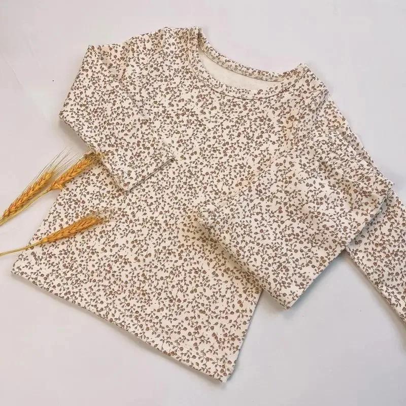 Children's Pure Cotton Sleep Set-Cartoon Floral Boys Girls Pajamas Soft Kids Lounge Wear Suit Comfortable Sleepwear Size 80-120