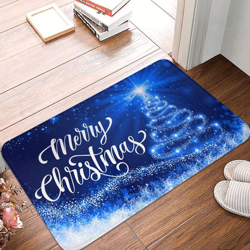 Christmas Entry Mat Burgundy Golden Light Snowflake Bokeh Print Durable Rug For Front Door Hallway Bedroom Home Decor