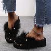 Fashion Outdoor Faux Fur Slippers Cool Slides Furry Sandals 2025 Women Sexy Fur Flip Flops Girl Platform Shoes Summer Thick Sole Shoes