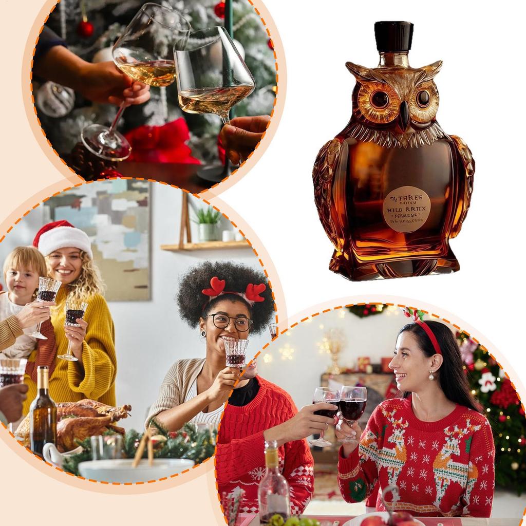 Whiskey Decanter Bottle 350ml Owl Shape Vintage Wine Decanter Glass Bottle for Father Boyfriend Grandfather Uncle Men Dad