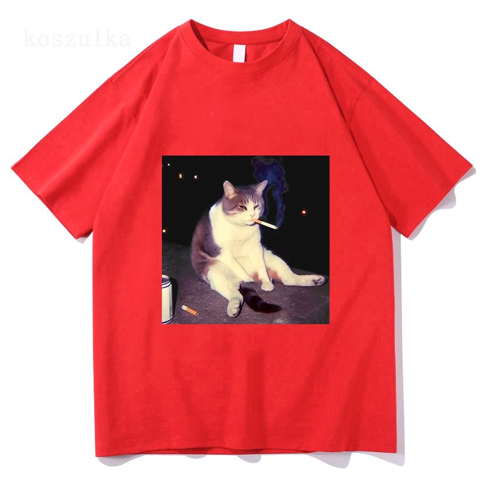 Vintage Cigarette Kitten Funny Smoking Cat Meme Stupid Brainrot Graphic T-Shirt Men Women Fashion T-shirts Cotton T Shirt