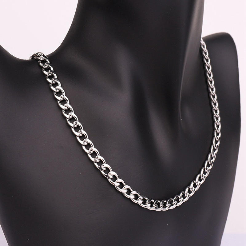 Hip Hop Cuban Chain Necklace Bracelet Set Rock Stainless Steel Basic Simple Men  For Women Party Jewelry