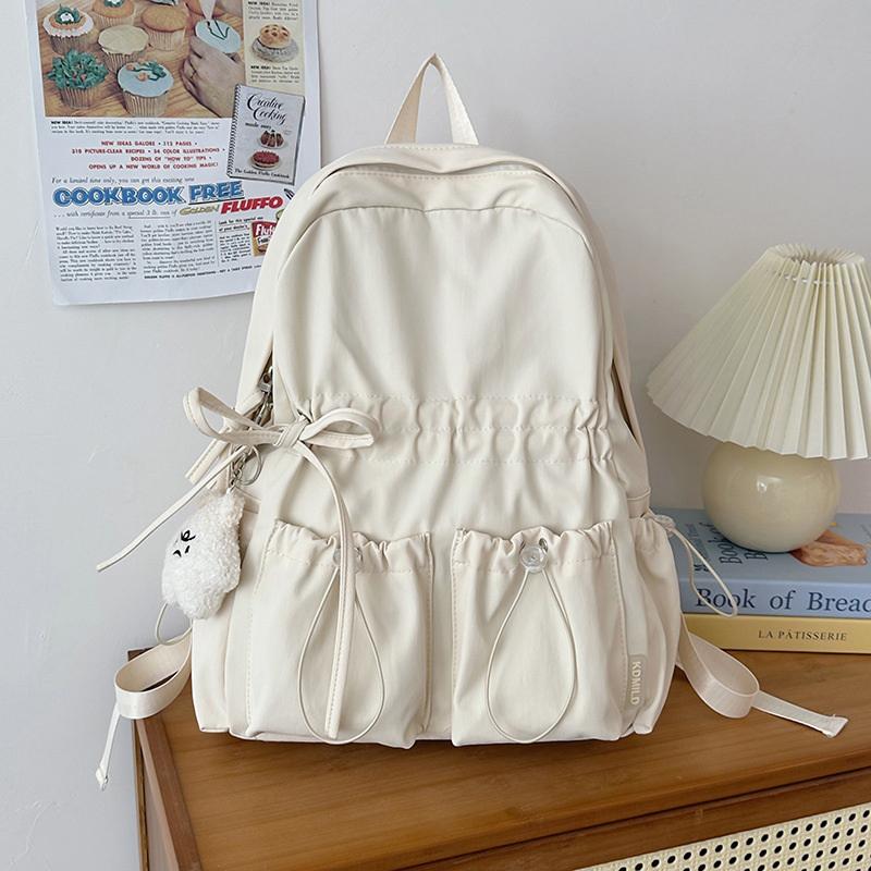Minimalist Solid Bowknot Students Schoolbag Tutoring Bag Large Capacity Nylon Knapsack Waterproof Outdoor Travel Backpack Tote