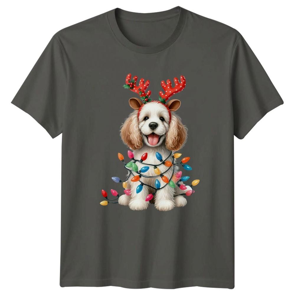 Christmas Dog Reindeer Lights Holiday Unisexs TShirt Unisexs Tee S