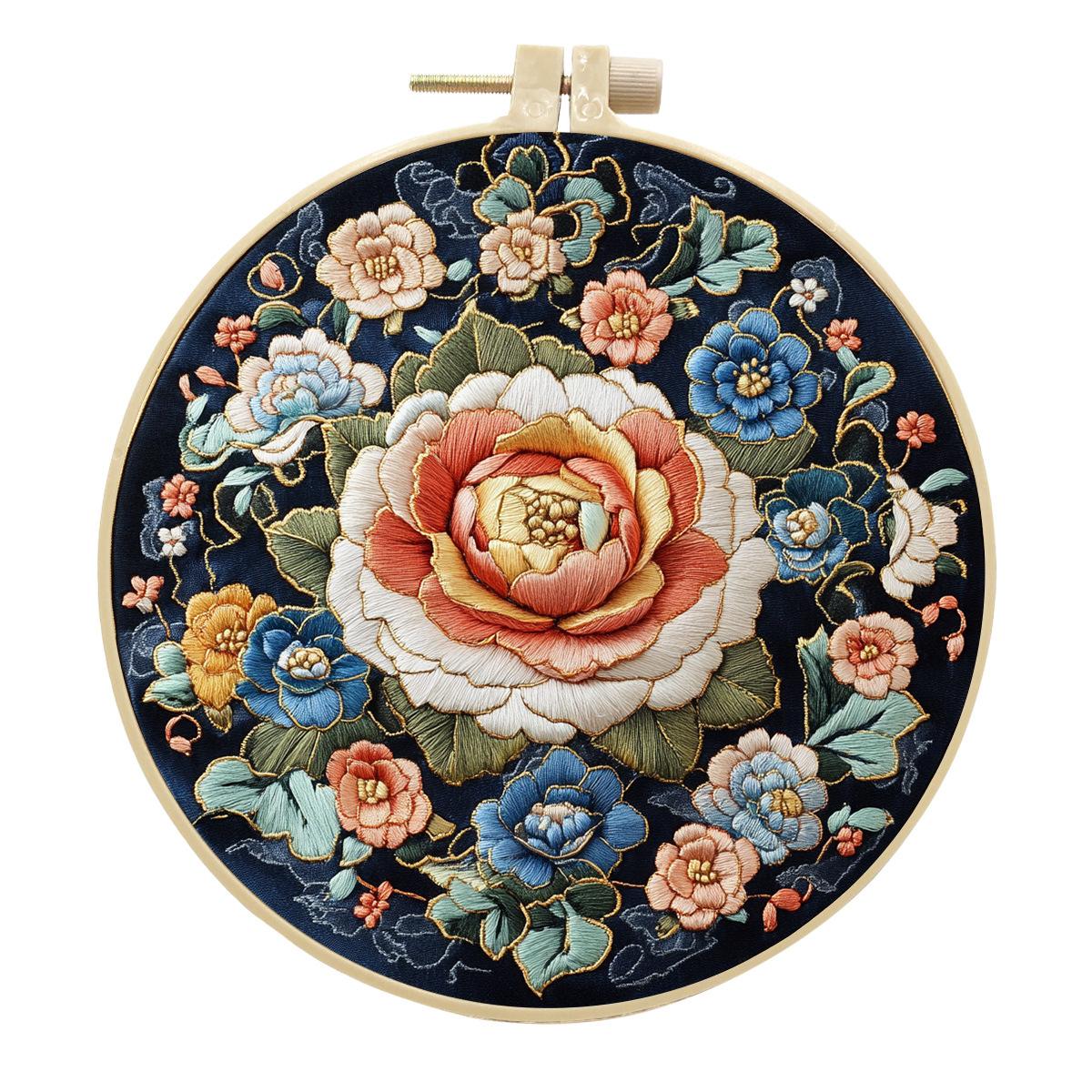 Набор для вышивания 3D-цветы пионов на природе для начинающих с выкройкой, Стартовые наборы для вышивания гладью для взрослых, Набор для вышивания no hoop