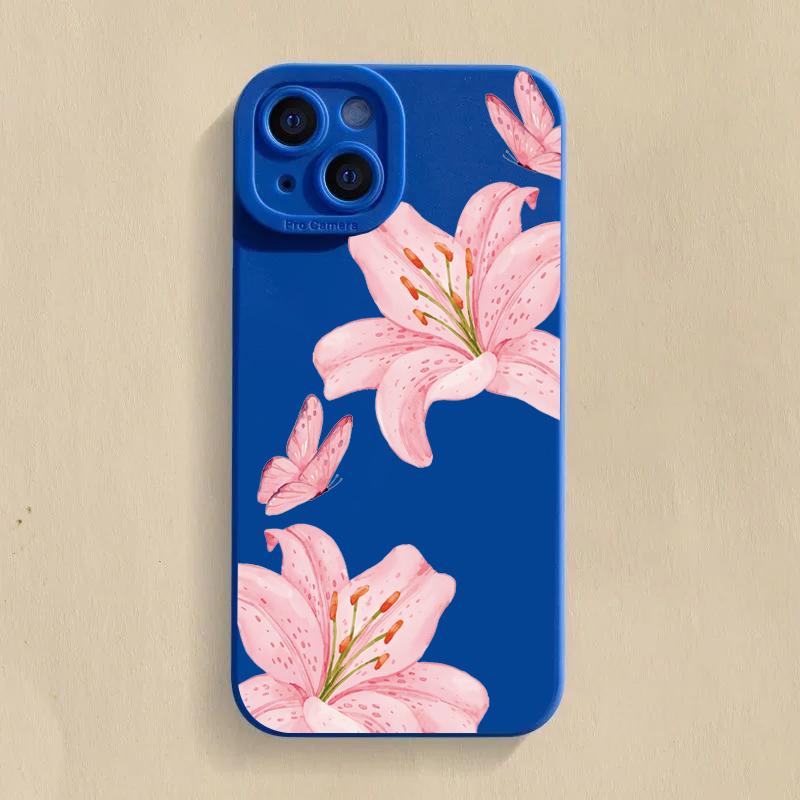 Floral Lily Butterfly Pattern Phone Case For iPhone 16 15 Pro Max 14 Pro 13 12 11 16E 7 8 Pus XR XS X SE Shockproof Soft Cover