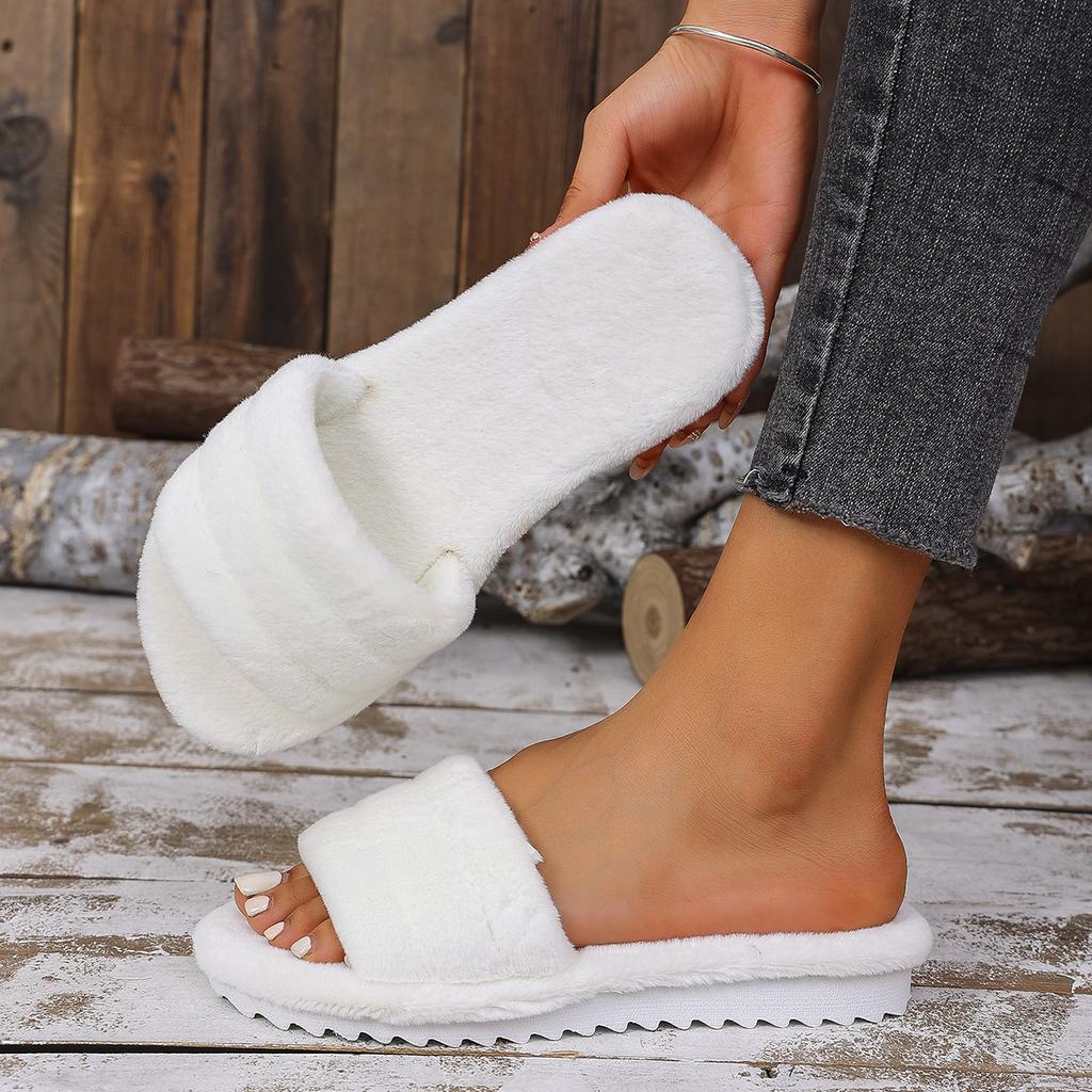 Women's Fashion Trend Academy Anti-slip Wear Warm Solid Color Flat Flip Flops