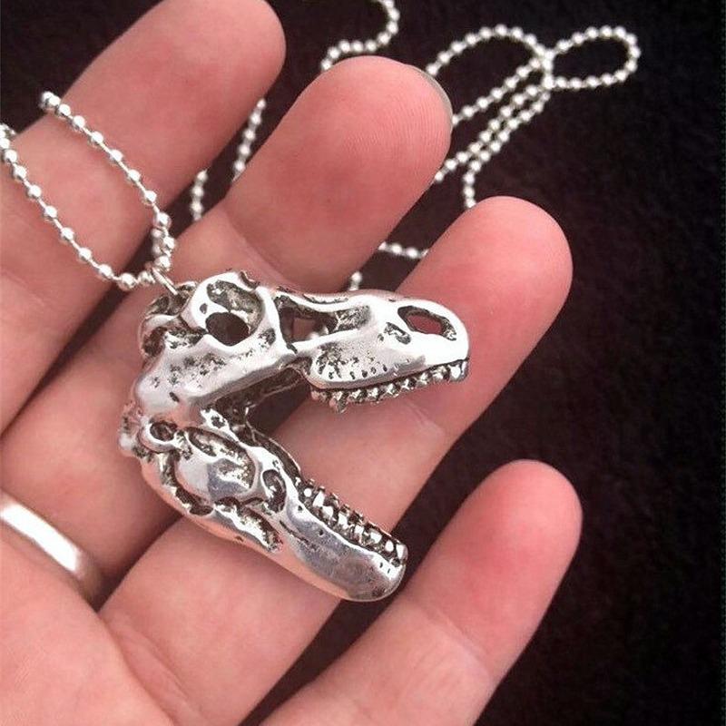 1 Piece Tyrannosaurus Rex Cyberpunk Goth Animal Teeth Skeleton Cranium Gothic Jewelry Dinosaur Skull Pendant Long Necklace