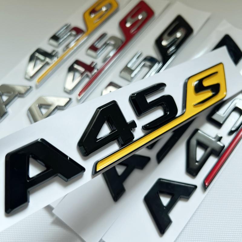 CUFNM1 3D ABS Chrome Black Red Letters Car Trunk Badge Sticker For Mercedes Benz A45 AMG W177 W176 A45S Emblem Logo Auto Accessories
