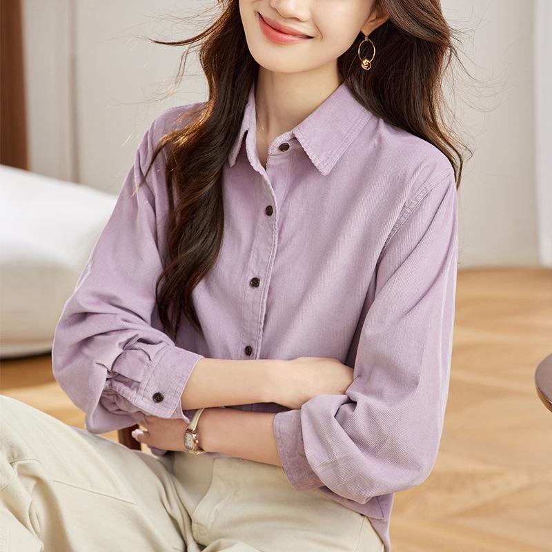 Corduroy Shirt Long-sleeved Spring Outfit New Simple Commuting Top Korean Women's Shirt