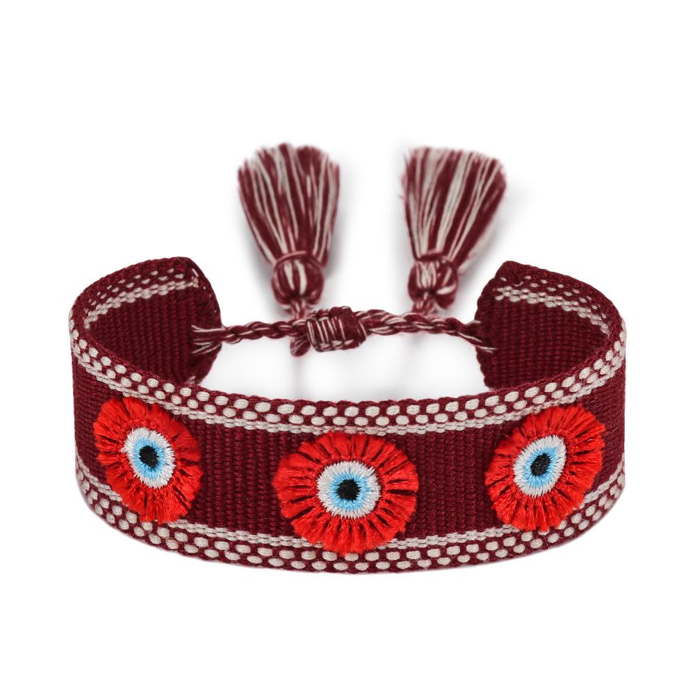 

Bohemian Handmade Demon Eye Tassel Bracelet - Embroidered Friendship Fashion Accessory