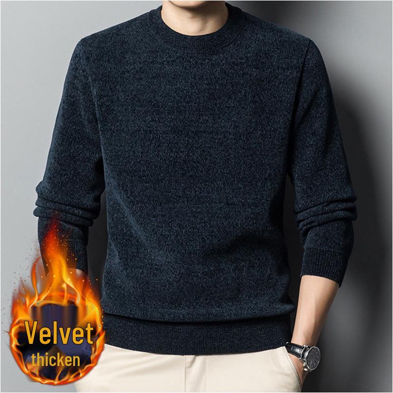 Men's Chenille Fleece One-Piece Knitwear: Thickened Warm Winter Woolen Base Layer Sweater